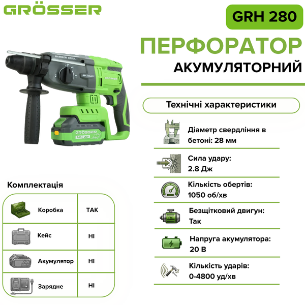 Аккумуляторный перфоратор Grosser GRH 280(без АКБ) G0237 фото