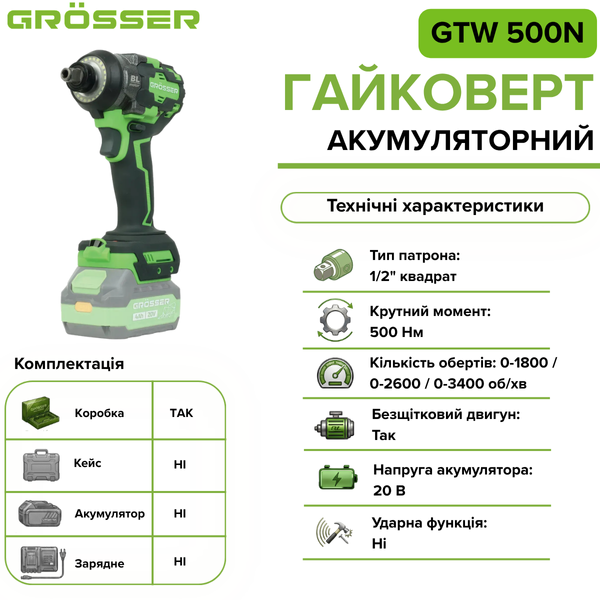 Аккумуляторный гайковерт Grosser GTW 500N(каркас) G0366 фото