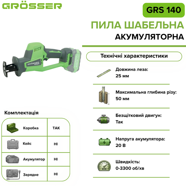 Шабельна пила Grosser GRS 140(без АКБ) G0365 фото